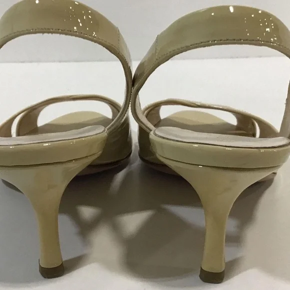 Women’s Prada Beige Patent Leather Peep Toe Sling Back Heels Size 38.5 - Picture 3 of 5